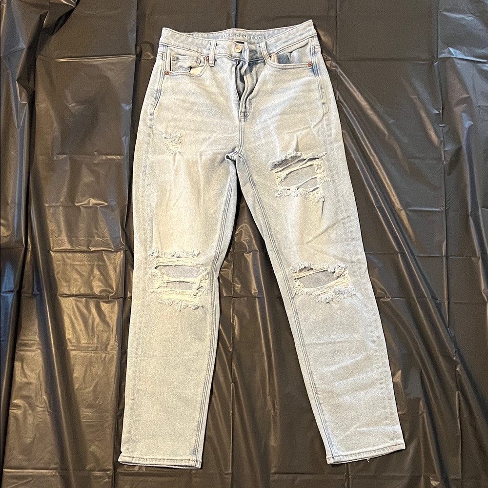 American Eagle Outfitters Light Blue Ripped Straight Leg Jeans